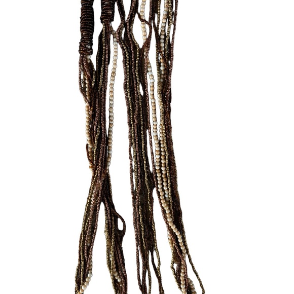 Vintage and unique brown, gold, taupe beaded tie belt - Picture 3 of 8